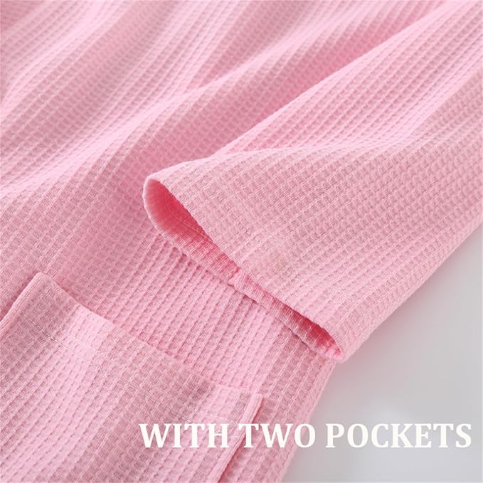 Waffle Bathrobe for Women Men, 3/4 Sleeve/Short Sleeve Kimono Robes, 100% Cotton, Lightweight, Soft Absorbent & Quick Dry