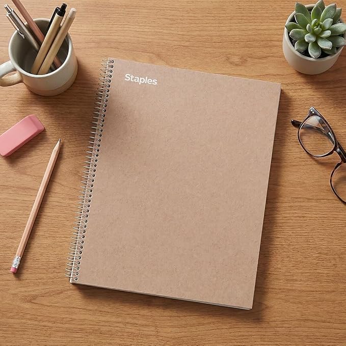 Staples Premium 3-Subject Notebook, 8.5" x 11", College Ruled, 150 Sheets, Brown
