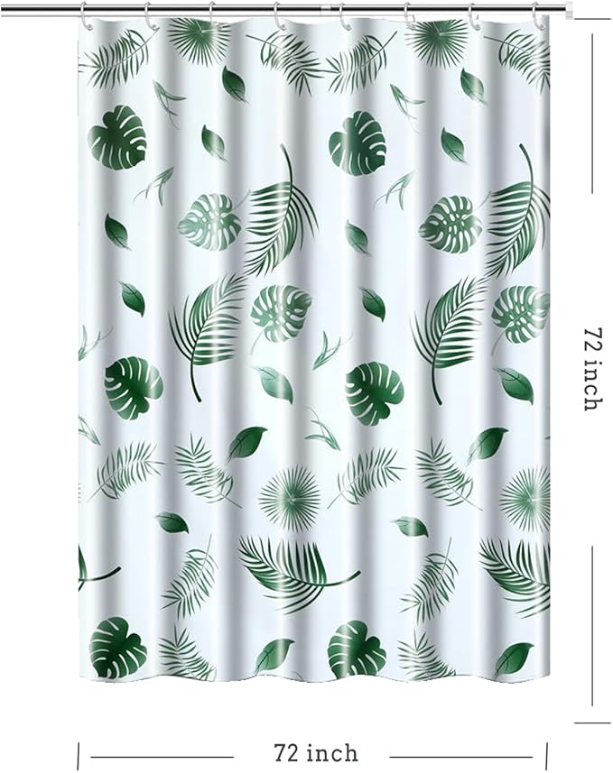 TIKABC Shower Curtain Liner, 4G PEVA Green Leaf Shower Liner, Plastic Waterproof Shower Curtains, 72x72 inch with Grommet Holes 3 Magnetic Weights