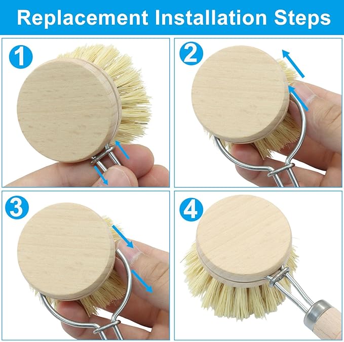 Murtenze Dish Brush with Wooden Handle, Sisal Bristles Brush, Natural Wood Dish Scrubber for Washing and Cleaning Pots and Pans (Hook Type)