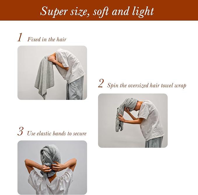 Simnice Extra Large Microfiber Hair Towel Wrap,Hair Towel Wrap with Elastic Strap,Ultra Soft, Super Absorbent,Multipurpose Bath Towel Alternative Hair Types