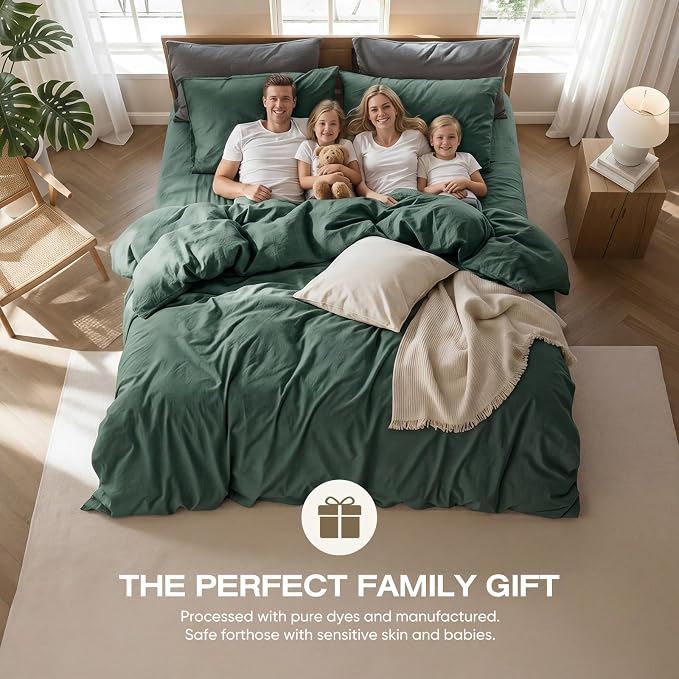 100% Pure French Flax Linen Blend Duvet Cover Set King Size, 3-Piece Breathable Bedding Set with Long Zipper Closure & Corner Ties, Soft, Lightweight & Durable Bedding Ideal for Hot Sleepers