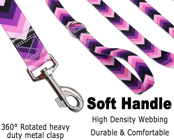 Mihqy Dog Collar and Leash Set with Bohemia Floral Tribal Geometric Patterns - Soft Ethnic Style Collar Adjustable for Small Medium Large Dogs(Purple Arrow Set,S)