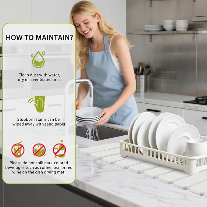 Stone Drying Mat for Kitchen Counter,23.6(L)x15.3(W) Collapsible Quick Drying Dish Mats for Kitchen Counter & Bathroom,Ultra Absorbent Diatomaceous Earth Dish Drying Mat for Dishes Cookware Cups