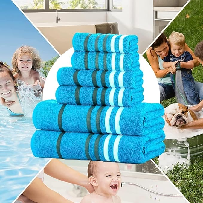 CASA COPENHAGEN Exotic 6Pcs 100% Egyptian Cotton Towels Gift Set- Teal, 550GSM, 2Bath 2Hand 2Washcloths, Towels for Bathroom (Box Pack, Set for Women & Men)