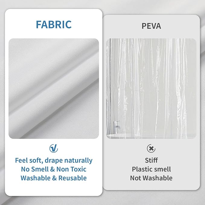 1 Pack Water-Repellent Fabric Shower Curtain Liner - Hotel Quality Machine Washable, 3 Heavy-Duty Magnets with Rustproof Grommets & Weighted Hem, Standard Size 54x78in White