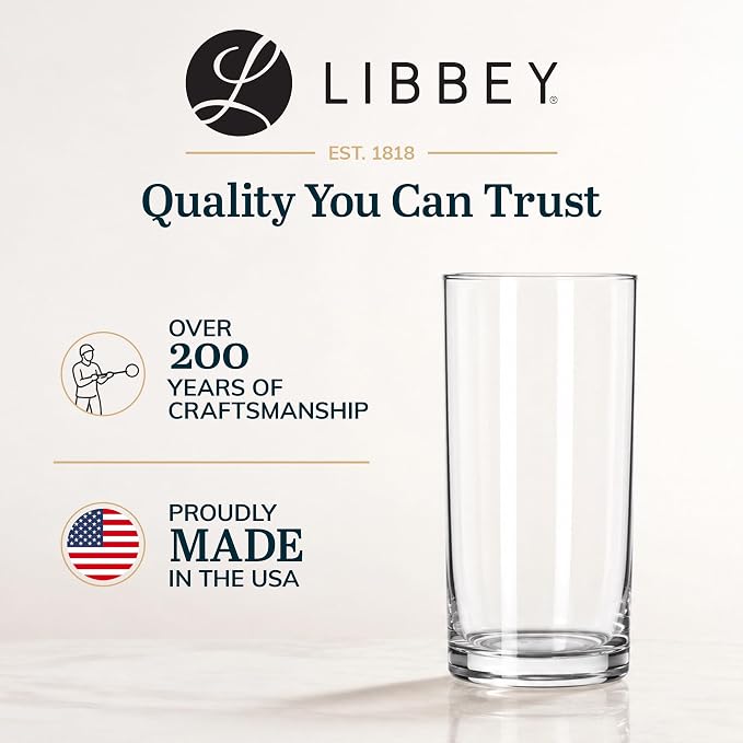 Libbey Heavy Base Drinking Glasses Set of 8, 15.5 Oz Elegant, Weighted Clear Water Glasses, Dishwasher Safe Glass Cups Set for Parties, Birthdays