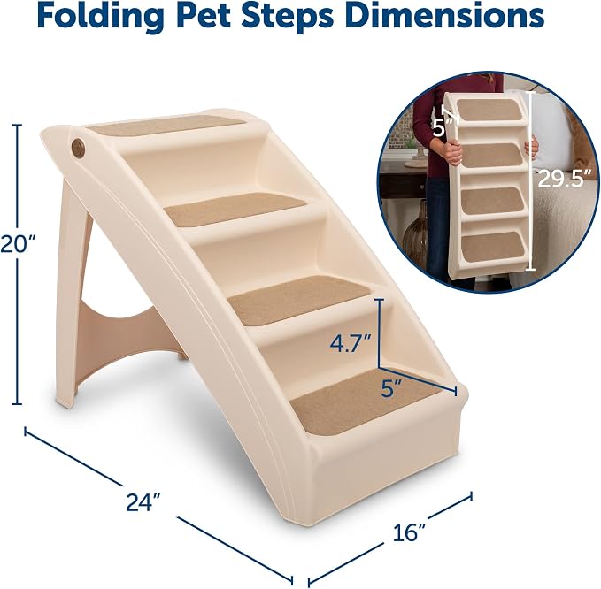 PetSafe CozyUp Folding Dog Stairs, Portable Indoor/Outdoor Pet Steps for Bed, Couch & Car, Tan, 20 Inch