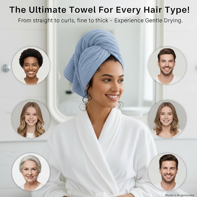 2-Pack Microfiber Hair dring Towel | 50% Faster Drying, Ultra Absorbent & Frizz Control | for Long/Curly Hair | 40 * 11" Large Size | Travel Gym Home Use(Bule,White)