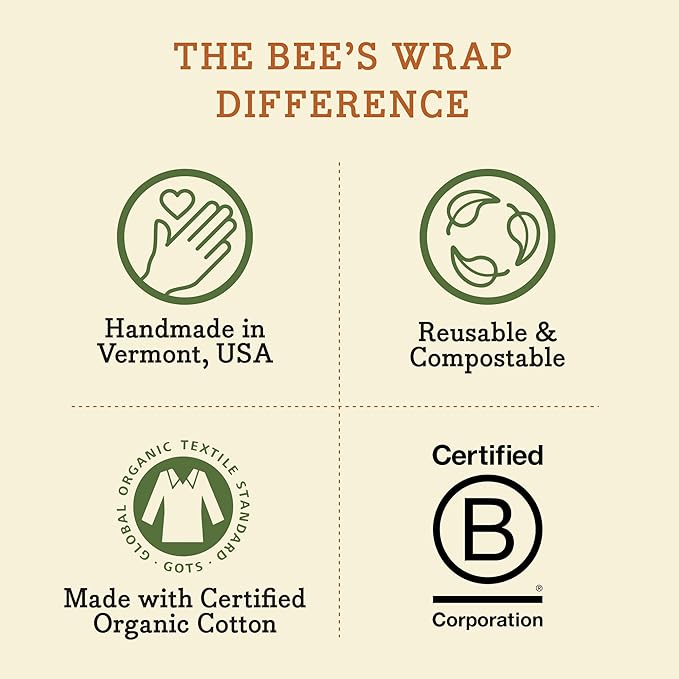 Bee's Wrap Beeswax Wraps for Food - 3 Pack of Assorted Beeswax Wraps - 2 Medium & Sandwich Wrap - Plastic Free Made in USA Reusable Natural Food Wrap - Ocean