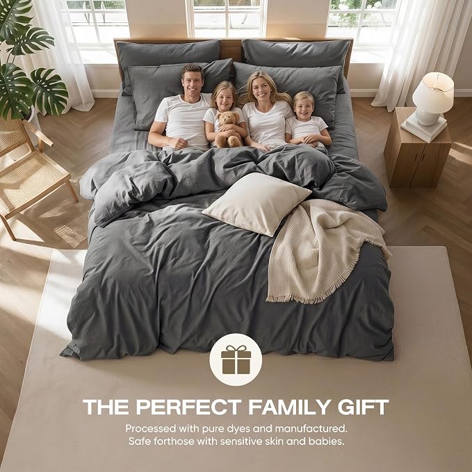 100% Pure French Flax Linen Blend Duvet Cover Set King Size, 3-Piece Breathable Bedding Set with Long Zipper Closure & Corner Ties, Soft, Lightweight & Durable Bedding Ideal for Hot Sleepers