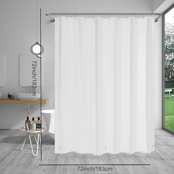 TIKABC White Shower Curtain Liner, 4G PEVA Shower Liner, Plastic Peva Waterproof Shower Curtains, 72x72 inch with Grommet Holes 3 Magnetic Weights