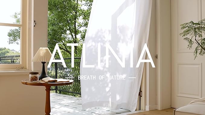 ATLINIA 100% Linen Sheer Curtains White Panels - 2 Panels Window Natural Linen Sheer for Bedroom Living Room Farmhouse Light Curtains Filtering Door Shades Privacy Rustic Boho Door Drape 96 inch