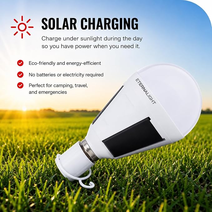Original Defense EternaLight Rechargeable LED Bulbs (4 Count) - Emergency Light Bulbs with Battery Backup for Power Outages, Home, Camping, and Outdoor Activities - Solar Powered