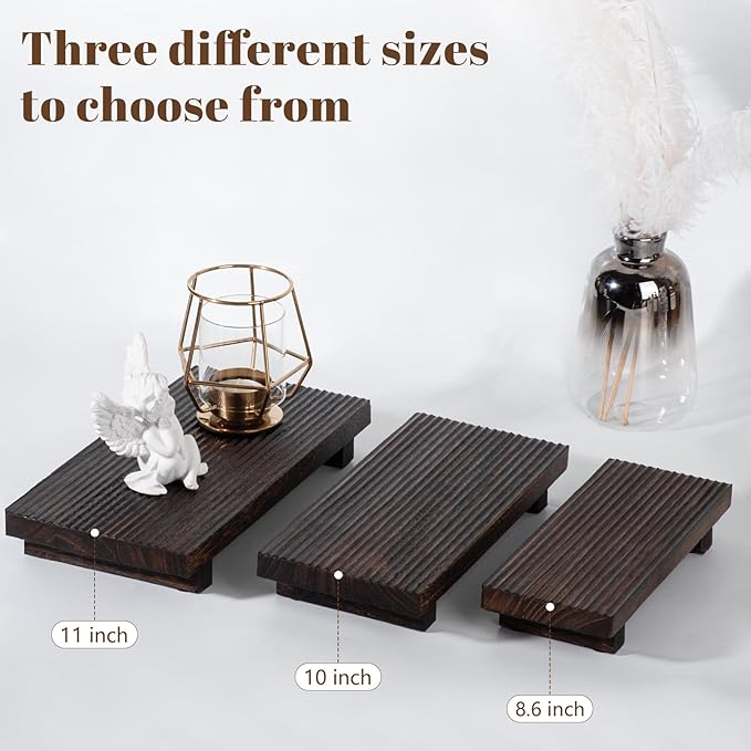 Bathroom Tray Farmhouse Decor Pedestal Stand Wood Riser Display Kitchen Accessories Soap Holder for Sink, Counter, Vanity, 11 * 5.5 Dark Brown