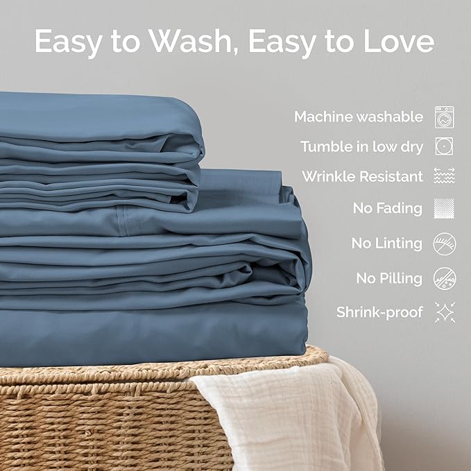 Pillow Cases King Size Set of 2 Pillowcases 100% Viscose from Bamboo Cooling Pillowcases, Soft & Breathable Pillow Case with Envelope Closure, Blue Pillow Cases (Storm)