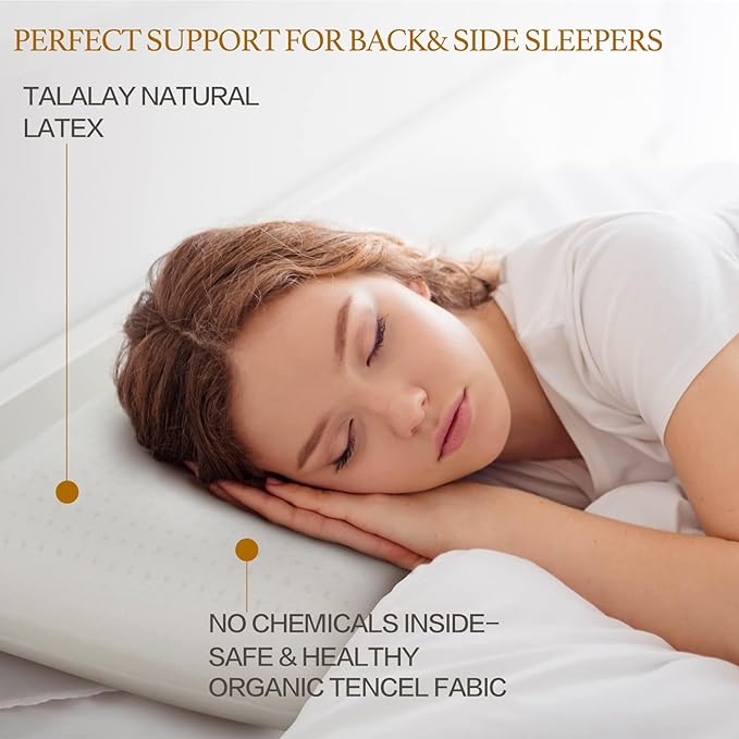 100% Talalay Latex Pillow, Luxury Queen Sleeping Bed Pillow for Side, Back, and Stomach Sleepers, Extra Soft Natural Latex Foam Pillow, Removable Breathable Cotton Cover (1, Standard (Mid Loft))