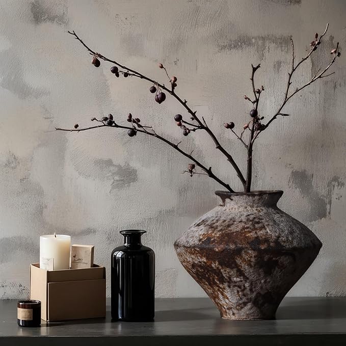 Wabi Sabi Rusty Vintage Vase, 6.3" Tall Wabi Sabi Decor Rustic Farmhouse Pottery Vase for Centerpiece, Textured Pottery Flower Vases for Home Decorative, Table, Living Room, Bedroom, Bathroom, Kitchen