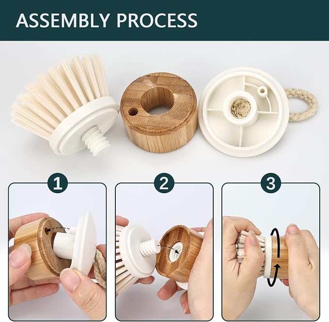 Bamboo Scrub Wooden Dish Brush - Bamboo Dish Brush,Bamboo Scrubber for Dishes, Palm Brush Dish Scrubber for Cleaning Dishes, Kitchen Utensils etc.