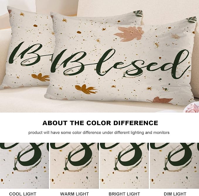 Shrahala Blessed Autumn Leaves Decorative Throw Pillow Cover, Cozy Autumn Leaf Pattern Lumbar Pillowcase Blended Double-Sided No Inserts for Bedroom Living Room Set of 2 (12 x 20 in)