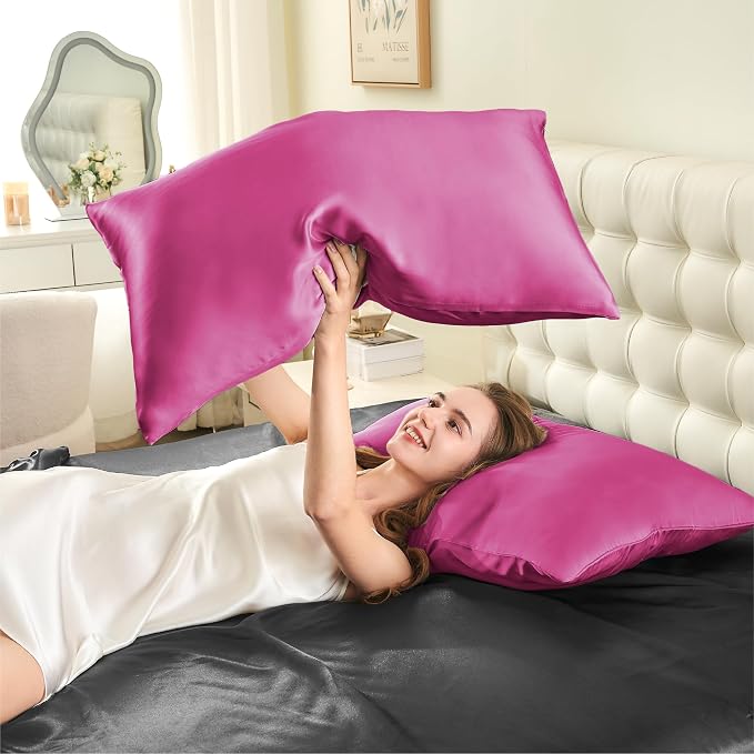 INFIIXSO Mulberry Silk Pillow Case King Size, Silk Pillowcase with Hidden Zipper 20"x36", Extraordinary Smooth and Soft Pillow Cases for Hair and Skin(Hot Pink, 1 Pack)
