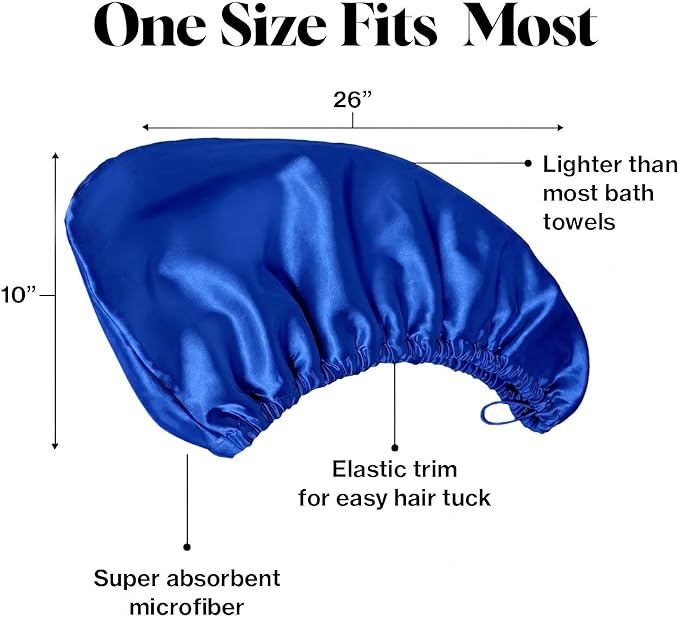 Satin Microfiber Hair Towel Wrap for Quick Drying & Anti-Frizz - Super Absorbent, Hair Turbans for Wet Hair, Ideal for Long, Short, Curly Hair (Navy Blue)