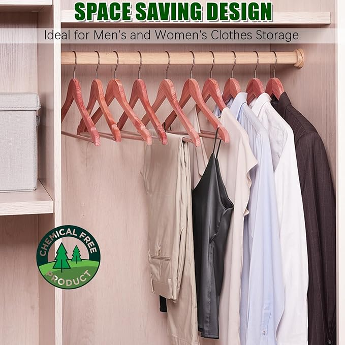 Amber Home 16 Pack Cedar Coat Hangers, Wooden Suit Hangers with Non-Slip Pant Bar, Cedar Hangers for Closet Organization, Shirts, Jackets, Dresses, and Pants