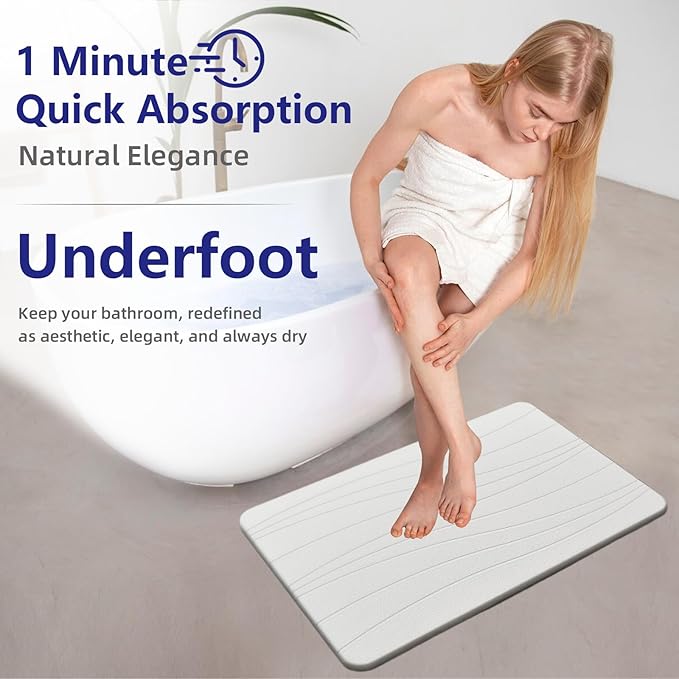 Fast Drying Stone Bath Mats for Bathroom, Non-Slip Diatomaceous Earth Bath Mat, Super Absorbent Bath Mat Stone