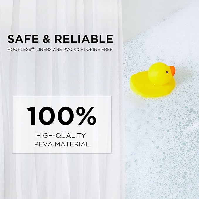 Hookless It's A Snap! Plastic PEVA Snap-In Replacement Shower Curtain Liner for Hookless Curtain with No Sheer Window, 70" x 69", Water-Repellent, Easy Install, Frost