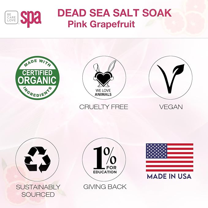Be Care Love (BCL) Spa Energizing Pink Grapefruit Dead Sea Salt Soak – Professional Uplifting Foot Soak for Pedicure & Manicure, Softens Skin, Relaxing Spa Self Care for Women, Made in USA, 16 oz