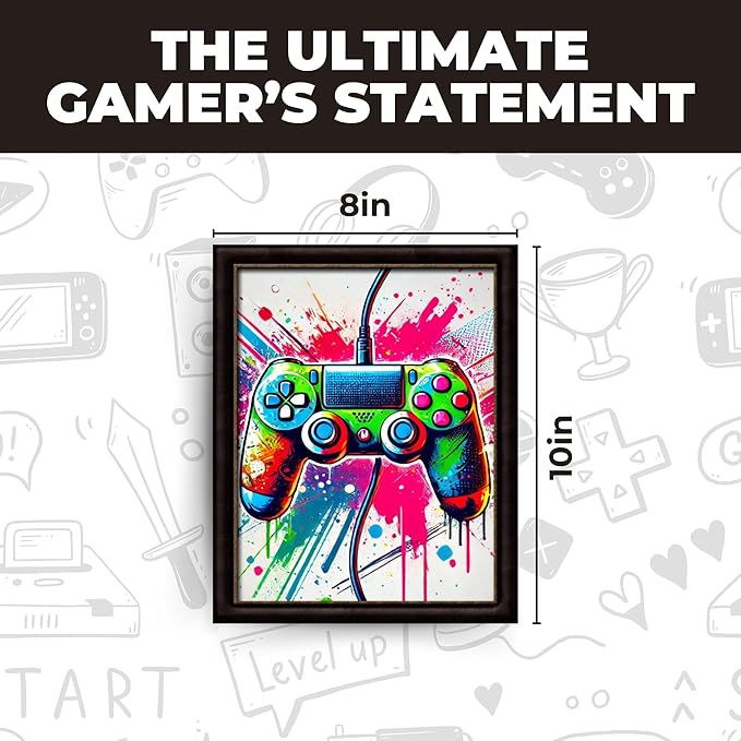 InkFlow Posters Vibrant Gaming Controller Poster - Abstract Graffiti Art with Colorful Paint Splashes - Fun Wall Decor for Bedroom, Office, Game Room - 8x10 Unframed Canvas Print