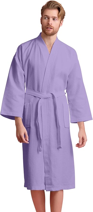 Men's Luxury Waffle Weaved Cotton Bathrobe - Lightweight & Soft - Quick Dry & Absorbent - Spa Robe for Men