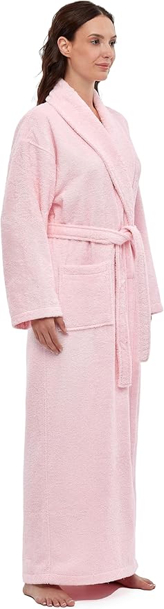 Arus Women's Shawl Collar Robe, Turkish Terry Cotton Bathrobe,with Regular and Full Length Options