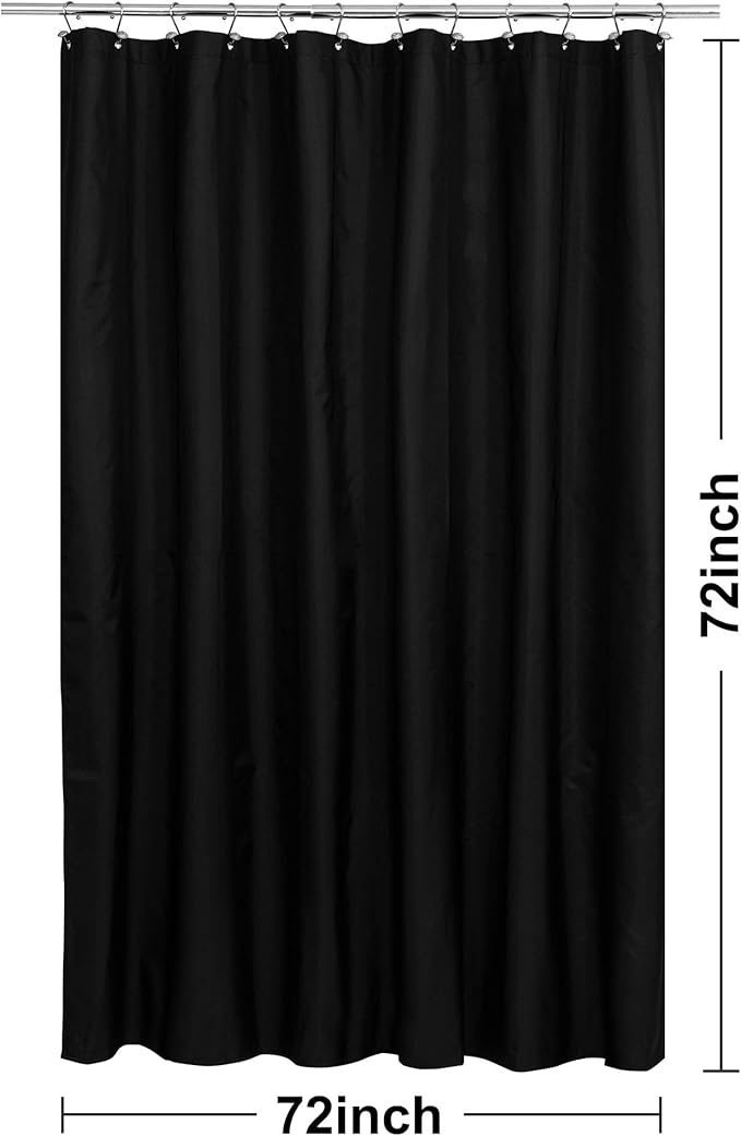 N&Y HOME Fabric Shower Curtain or Liner with Weighted Magnets - Hotel Quality Opaque Black Shower Curtain for Bathroom, Machine Washable, Water Repellent - Black, 72x72 (Pack of 2)