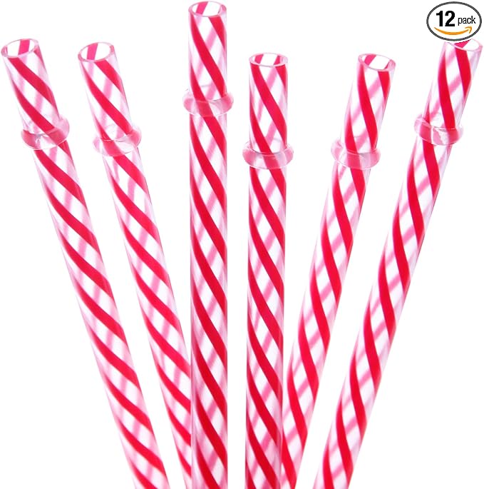 Dakoufish 12 Piece 11 Inch Reusable Plastic Thick Drinking Straws BPA Free Mason Jar Straws small Stripe Color (11inch Red)