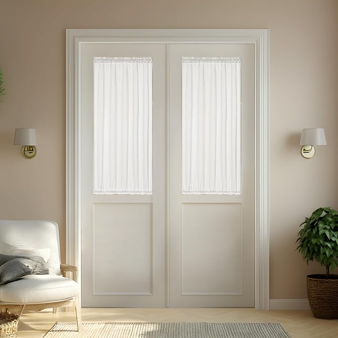 25 x 68 Inch Sheer Door Curtains 2 Panel Sets Ivory White Side Door Window Curtains Linen Textured Boho Drapes Light Filtering Privacy Curtain for Doorways Patio with Dual Rod Pocket and Tie Back