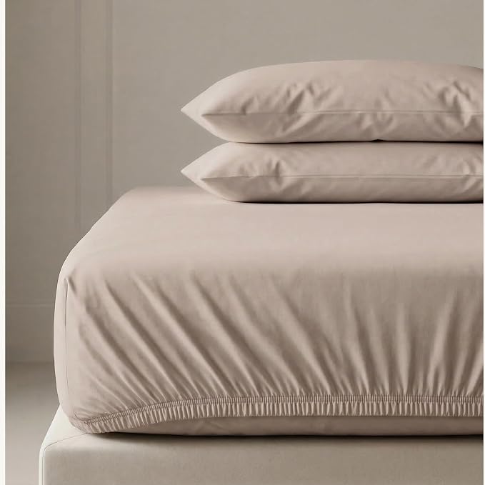 MakeMake Organics Organic Queen Fitted Sheet Set GOTS Certified Organic Cotton Fitted Sheet with 2 Pillowcase Ultra Soft Non Toxic Breathable Hypoallergenic Colorful Neutral (Queen, Solid Pecan)