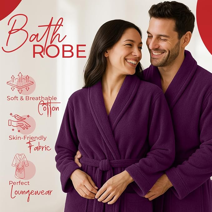RIVERSIDE Premium 100% Cotton Terry Bathrobe For Women and Men - Soft Towel Robes with Shawl Collar Ajdustable Belt & Pockets