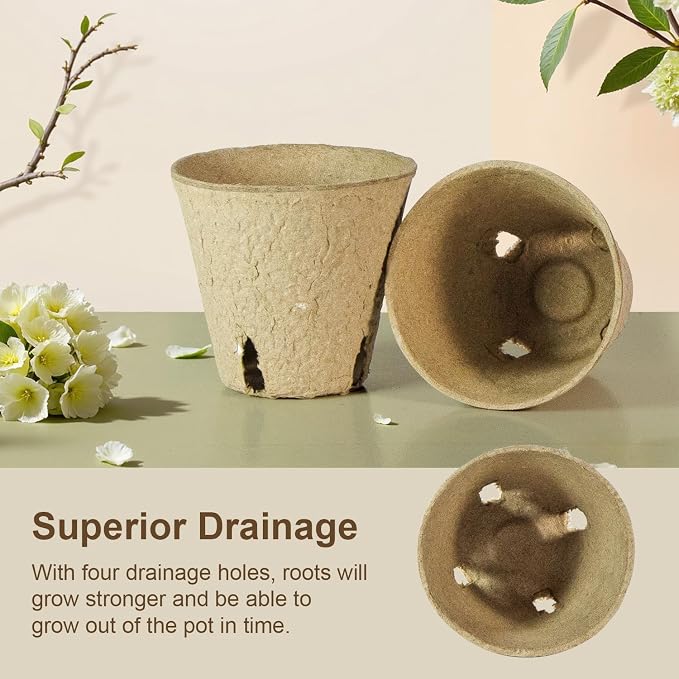 26 Pcs Peat Pots, Biodegradable Pots for Seedlings with Drain Holes, Garden Plant Nursery Pots for Plants, Vegetables,Fruits and Herb (26)