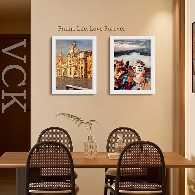VCK 11x14 Picture Frame White - 2 Pack, Gallery-Quality Wood Poster Frames, 1.1-Inch Wide Border, Polished Plexiglass, Vertical or Horizontal Wall Display for Photo/Certificates/Prints, White