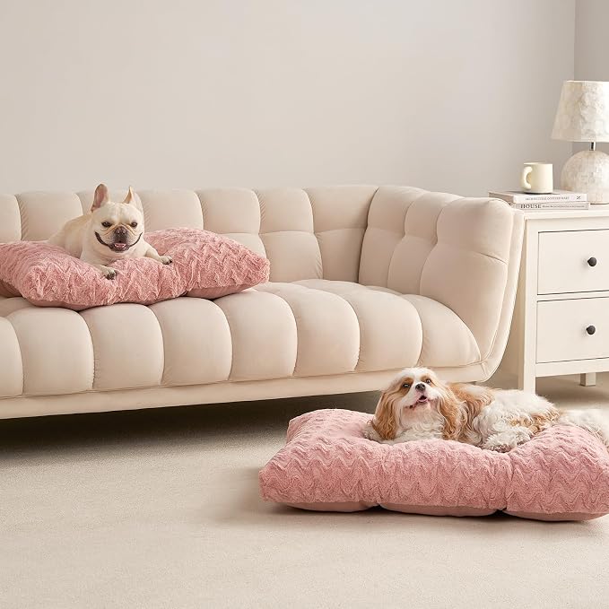 EHEYCIGA Washable Small Dog Bed for Crate 23x18 Inch, Kennel Pad for Puppy Up to 25 lbs, Plush and Comfy Pet Sleeping Mat, Pink