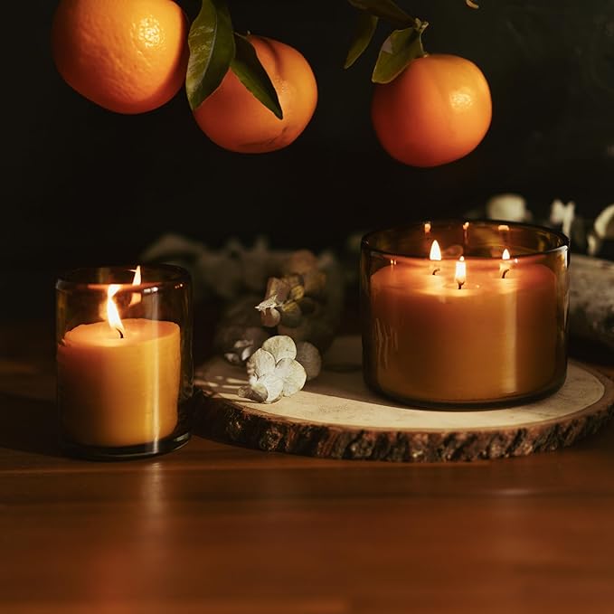 Bluecorn Beeswax 3-Wick Candle, 100% Pure Bees Wax, Amber Glass, Fragrance Free Candle Wax, Soy Free, Clean Burning, Long Lasting (40 Hr), Home Decor, Gifts for Women & Men, American Made, 22 Oz, 1 Ct