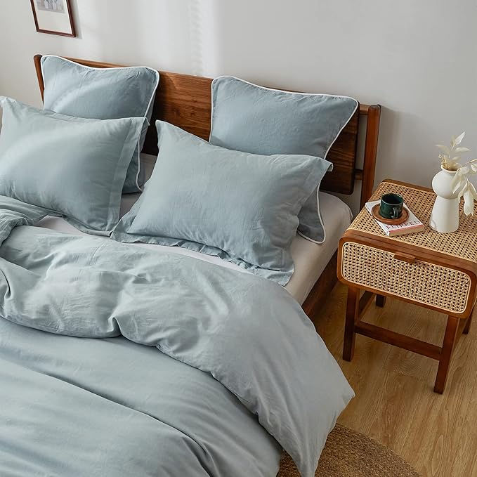 100% French Linen Pillow Shams Basic Style - Pack of 2 - Washed Solid Color Natural Flax Soft Breathable - Dusty Blue, 20'' x 26''