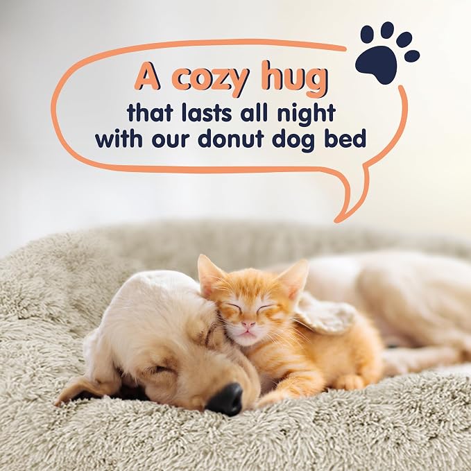 Donut Dog Bed - Premium Comfort for Anxiety Relief - Fluffy & Calming Design with Ultra-Plush Support | Cozy Round Dog Bed with Super Soft Circle Style (Cream, Small)