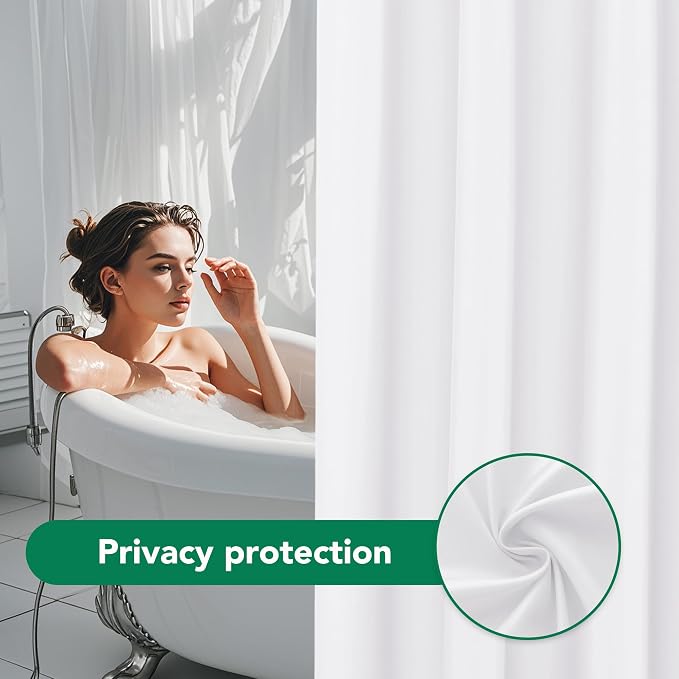 Biscaynebay Fabric Shower Curtain Liner 72x72 Inch-White Waterproof Bathroom Curtains-Hotel Quality Soft Soild Polyester Standard Size Shower Liners Machine Washable