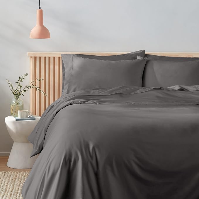 Amazon Aware 100% Organic Cotton 300 Thread Count Duvet Cover Set - Dark Gray, King