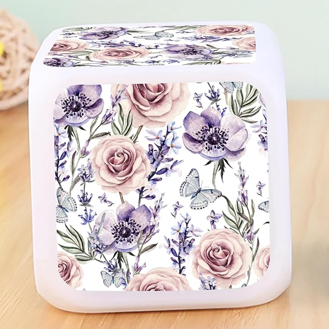Digital Alarm Clock,Lavender Roses and Butterfly 7 Color Change LED Digital Alarm Clock with Date Thermometer for Toddlers,Girls and Boys