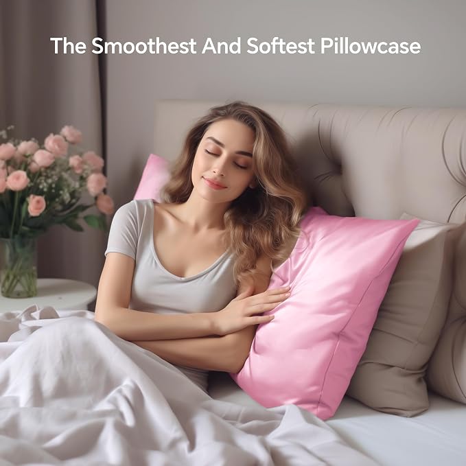 INFIIXSO Mulberry Silk Pillowcase for Hair and Skin, Silk Pillow Case Standard Size with Hidden Zipper 20x26 Inches, Extraordinary Smooth and Soft Cooling Pillow Case for Hot Sleepers(Pink, 1 Pack)
