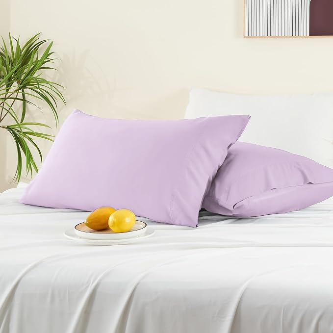 BEDELITE Pillow Cases Queen Size Set of 2, Rayon Derived from Bamboo, Cooling Pillow Cases for Hot Sleepers & Night Sweats, Breathable and Silky Soft Envelope Pillowcases(Light Purple, 20"x30")