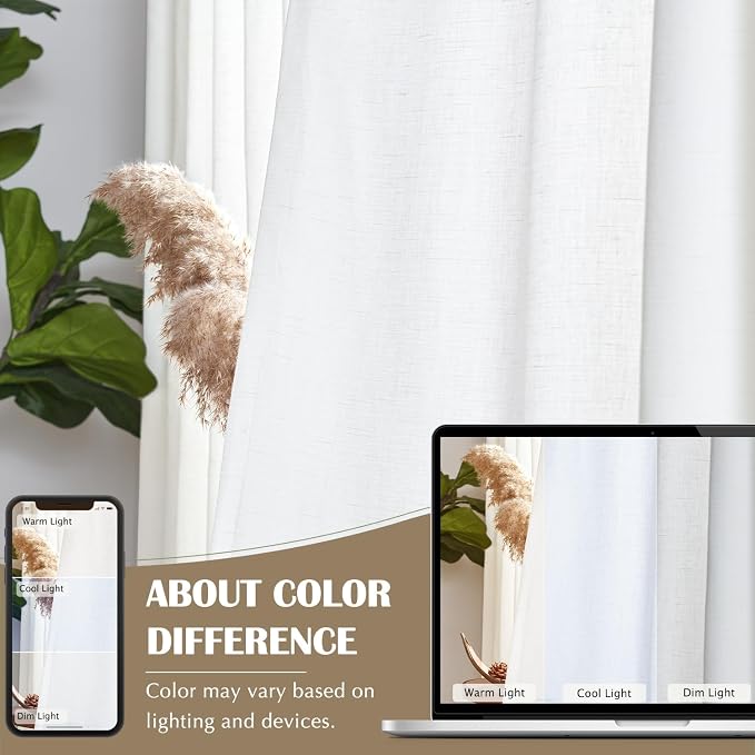 jinchan White Linen Curtains for Living Room Bedroom Lined Curtains 96 Inches Long 100W x 96L Extra Wide Room Divider Curtain Panel Burlap Sliding Glass Doors Curtains Light Filtering Drapes 1 Panel